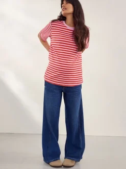 Dark Blue Maternity Wide Leg 100% Cotton Jeans