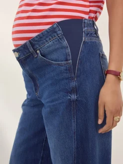 Dark Blue Maternity Wide Leg 100% Cotton Jeans