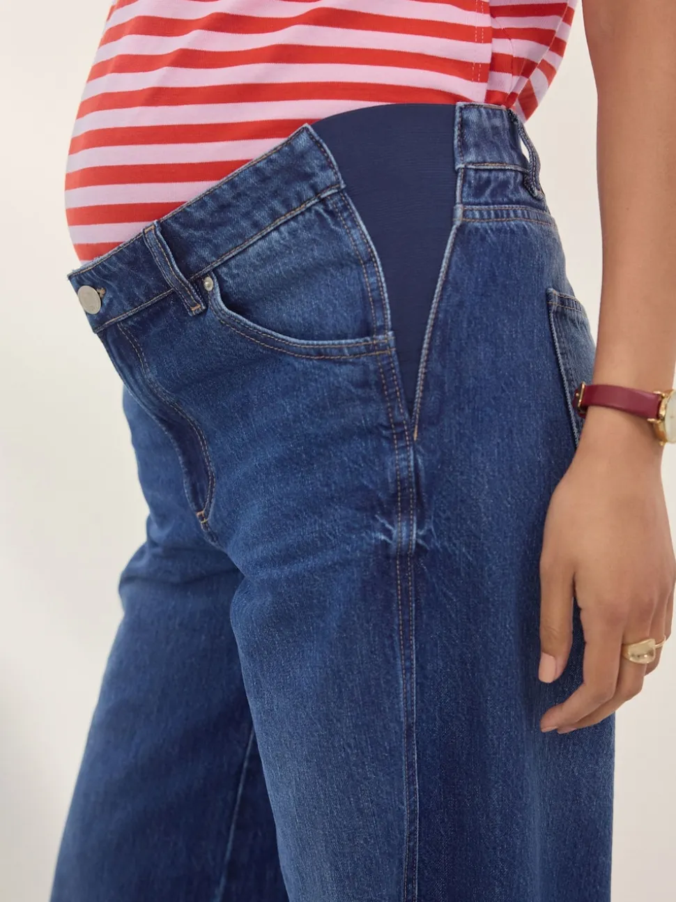 Dark Blue Maternity Wide Leg 100% Cotton Jeans