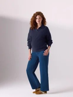 Dark Blue Maternity Wide Leg Denim Leggings