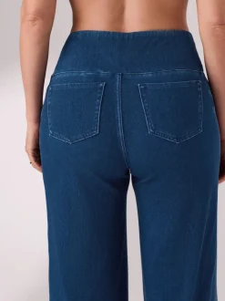 Dark Blue Maternity Wide Leg Denim Leggings