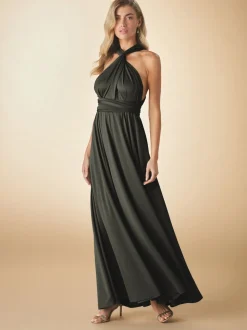 Dark Green Jersey Multiway Wedding Guest Bridesmaid Maxi Dress