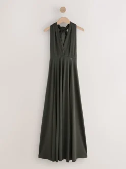 Dark Green Jersey Multiway Wedding Guest Bridesmaid Maxi Dress