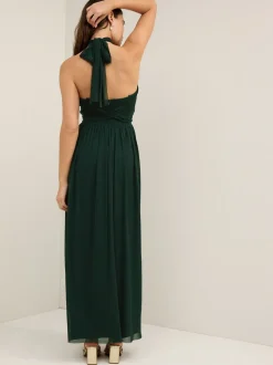 Dark Green Mesh Multiway Wedding Guest Bridesmaid Maxi Dress