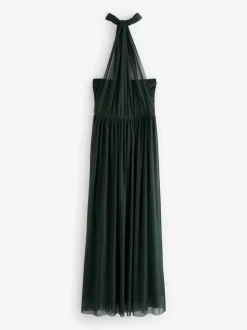 Dark Green Mesh Multiway Wedding Guest Bridesmaid Maxi Dress