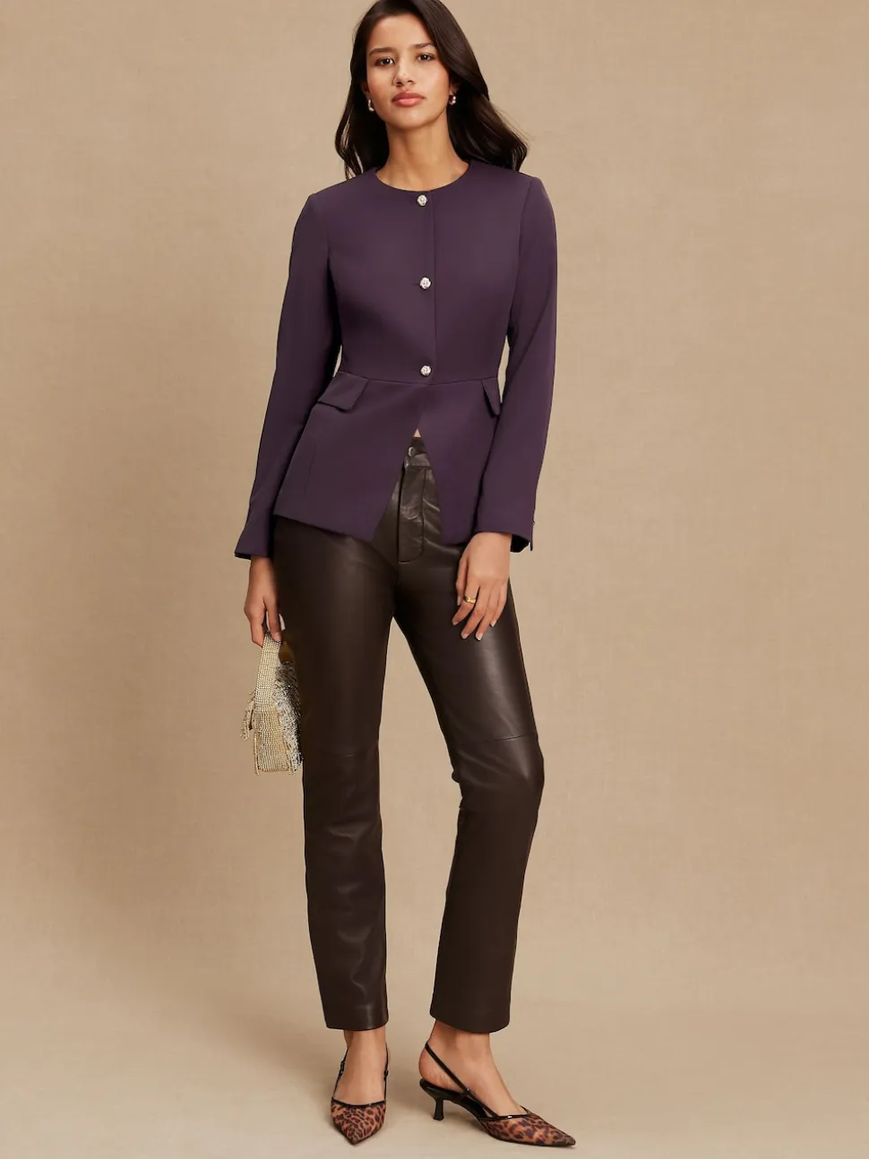 Dark Purple Collarless Blazer
