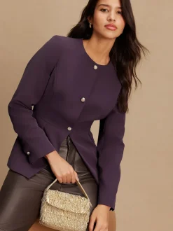 Dark Purple Collarless Blazer