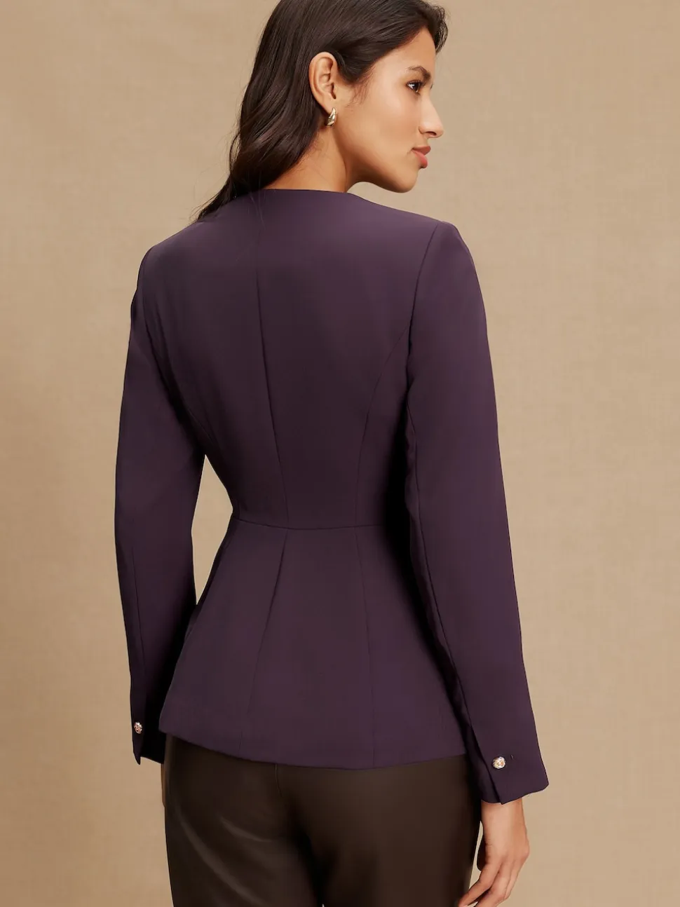 Dark Purple Collarless Blazer