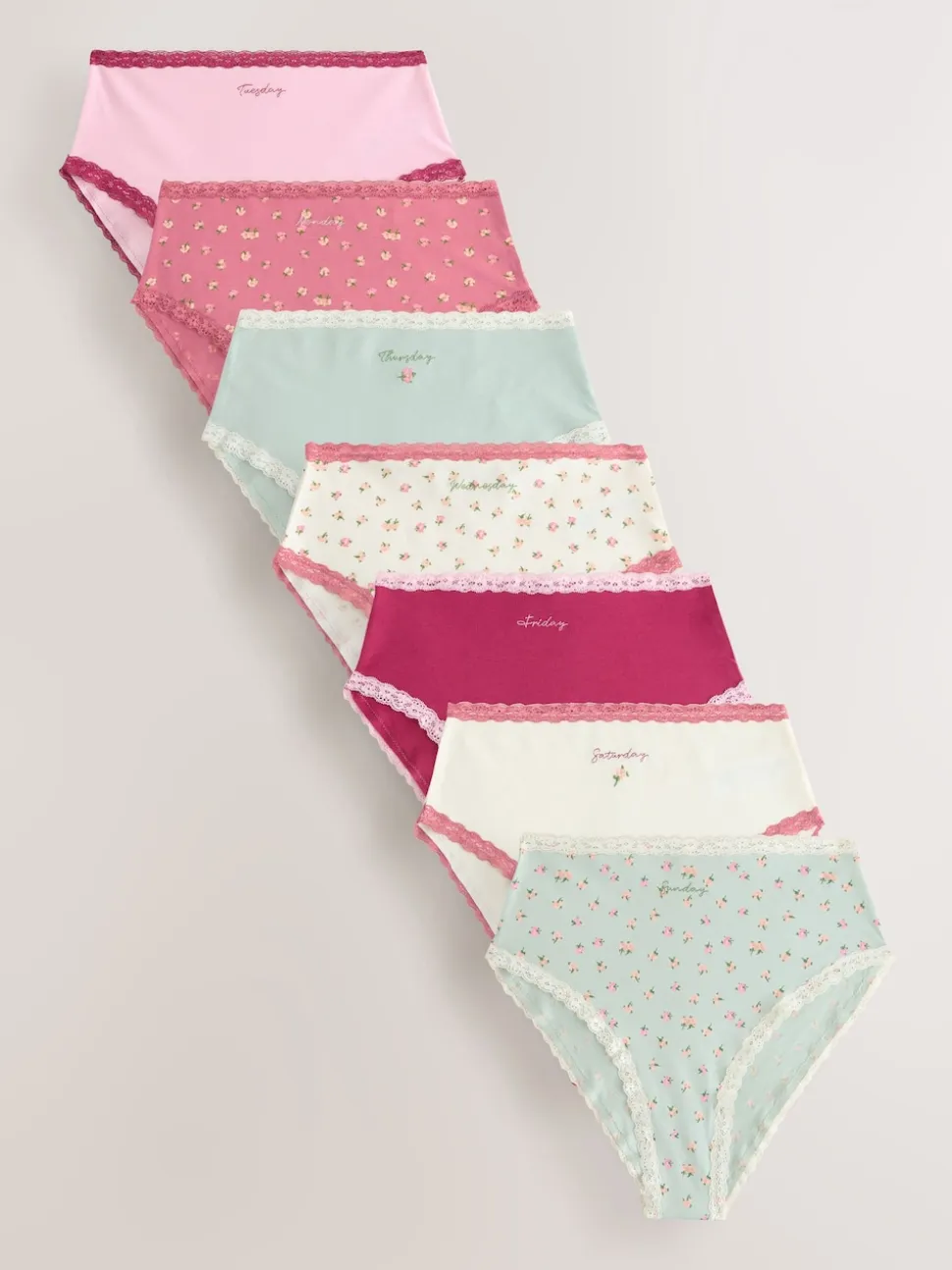 Days of the Week High Waist High Leg Cotton and Lace Knickers 7 Pack