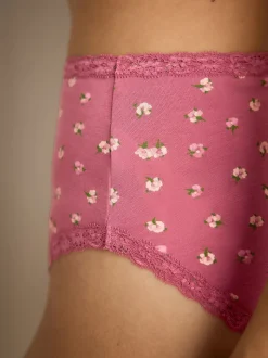 Days of the Week High Waist High Leg Cotton and Lace Knickers 7 Pack