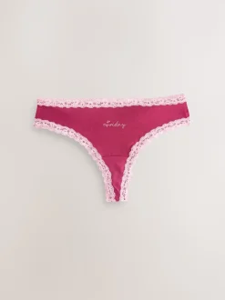 Days of the Week Thong Cotton and Lace Knickers 7 Pack