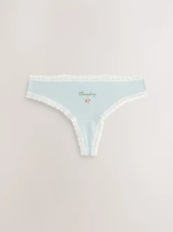 Days of the Week Thong Cotton and Lace Knickers 7 Pack