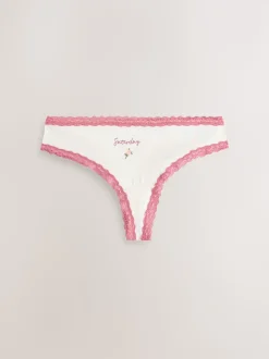 Days of the Week Thong Cotton and Lace Knickers 7 Pack