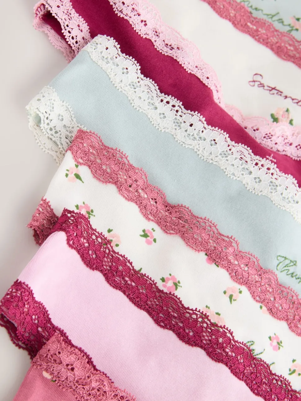 Days of the Week Thong Cotton and Lace Knickers 7 Pack