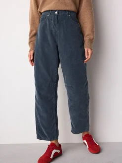 Denim Blue Cord Barrel Leg Trousers