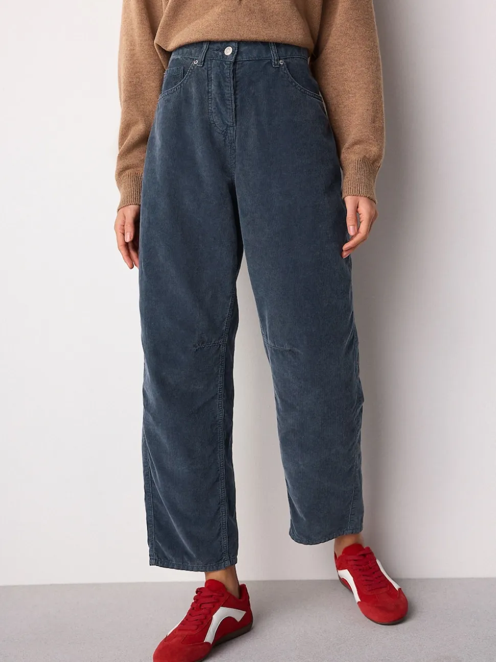 Denim Blue Cord Barrel Leg Trousers