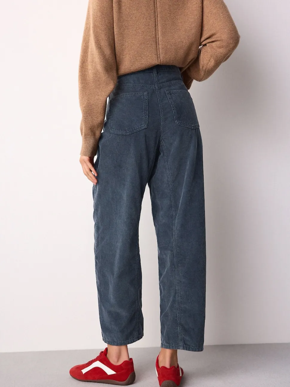 Denim Blue Cord Barrel Leg Trousers