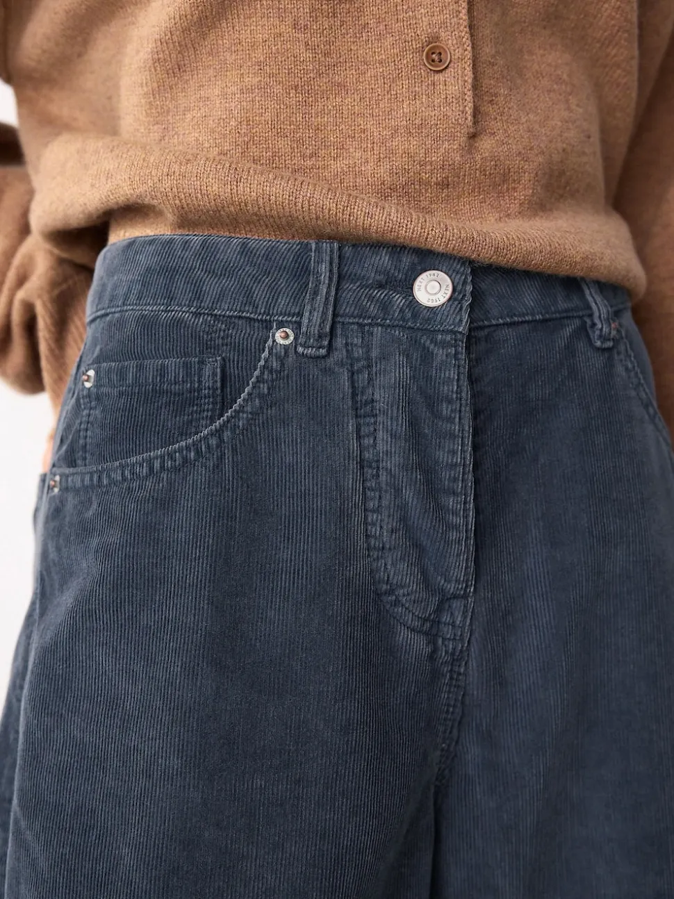 Denim Blue Cord Barrel Leg Trousers