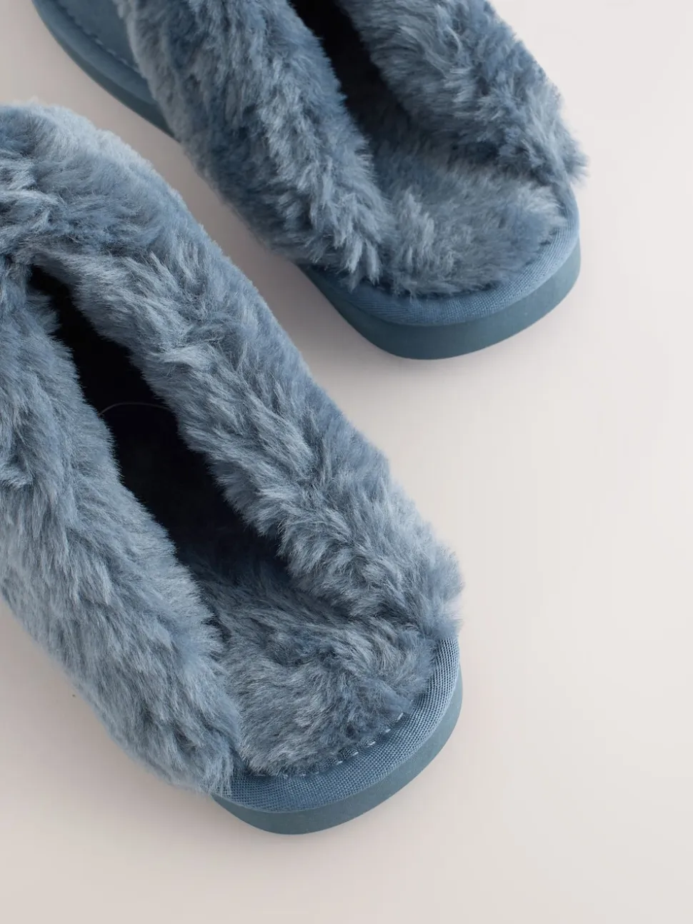 Denim Blue Faux Fur Lined Suede Mule Slippers
