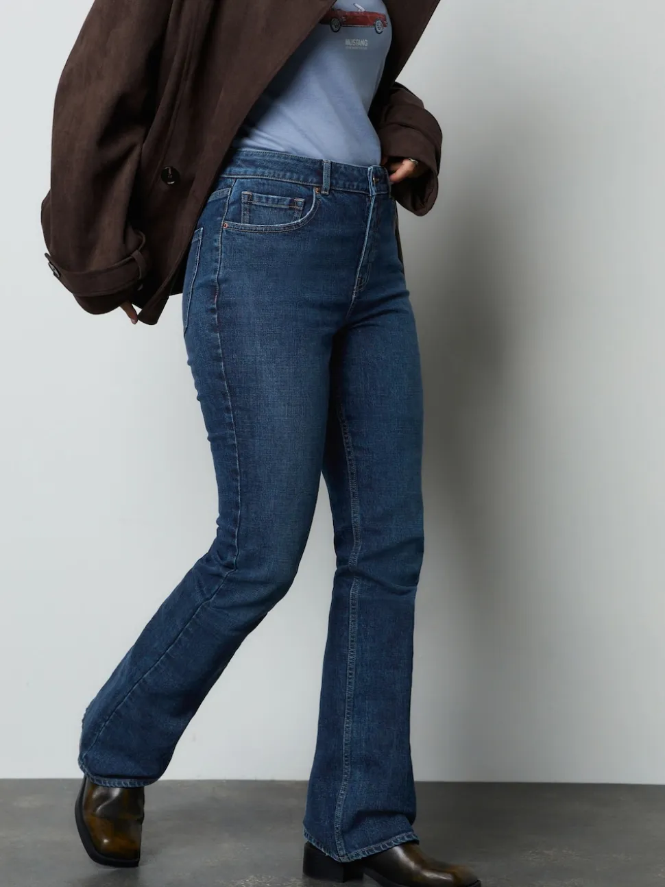 Denim Dark Blue Mid Rise Authentic Bootcut Jeans