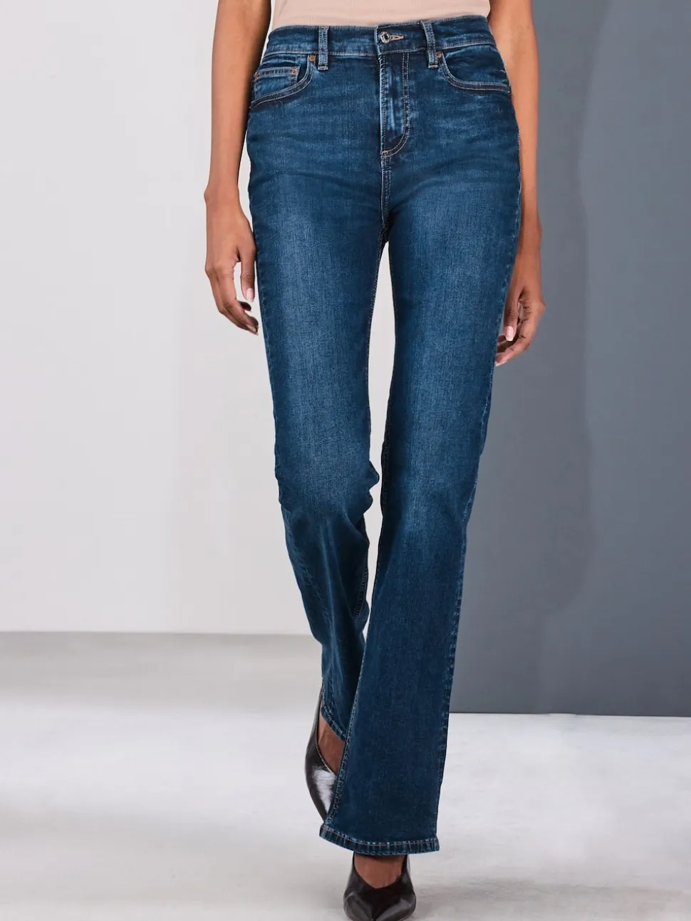 Denim Dark Blue Mid Rise Stretch Bootcut Jeans