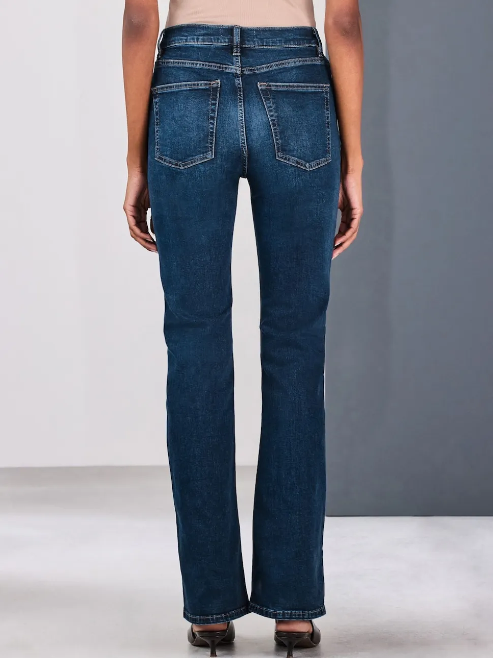 Denim Dark Blue Mid Rise Stretch Bootcut Jeans
