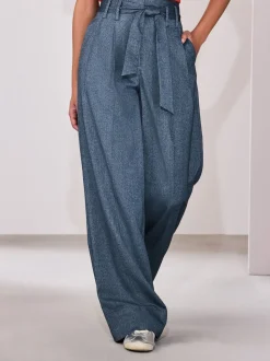Denim Look Superwide Belted Trousers