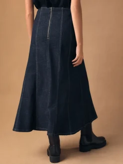 Denim Rinse Full Seamed Midi Skirt