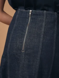 Denim Rinse Full Seamed Midi Skirt