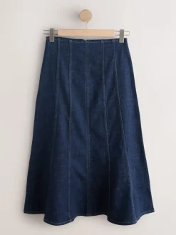 Denim Rinse Full Seamed Midi Skirt