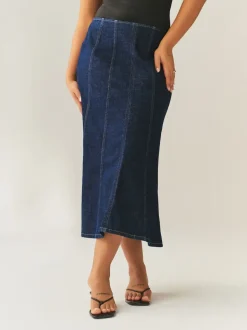 Denim Rinse Hourglass Full Seamed Midi Skirt