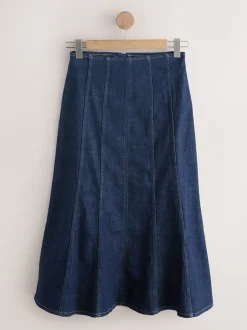 Denim Rinse Hourglass Full Seamed Midi Skirt