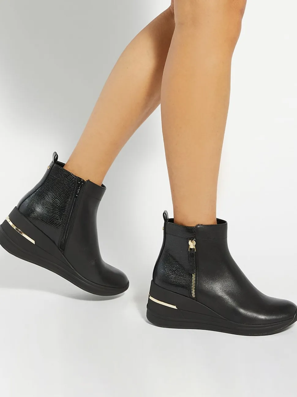 Dune London Black Everyone Side Zip Wedge Sport Trainers