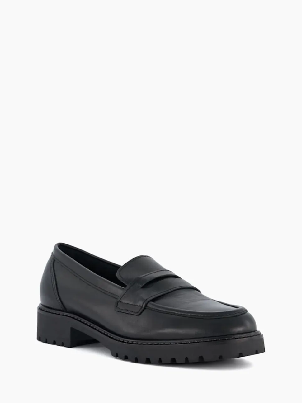 Dune London Black Wide Fit Gild Cleated Penny Leather Loafers