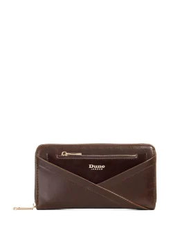 Dune London Brown Chrome Kelbey Zip Around Long Purse
