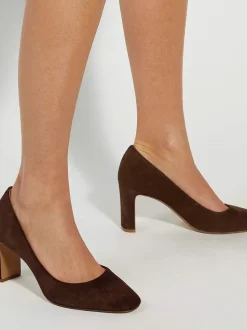 Dune London Brown Wide Fit Arriving Comfort Mid Block Heels