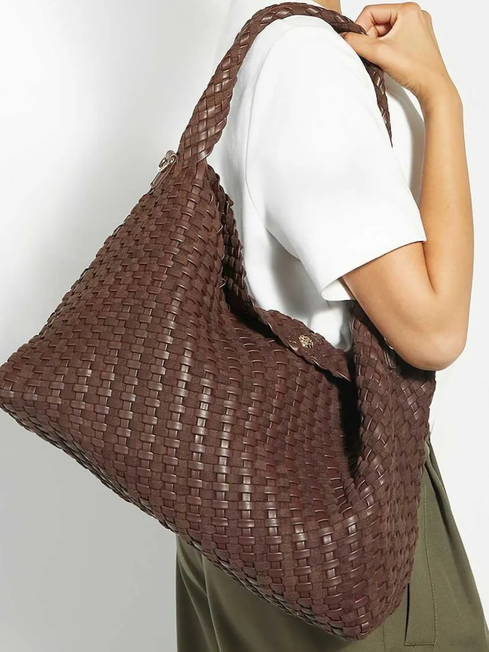 Dune London Chocolate Brown Deliberate Large Woven Slouch Bag