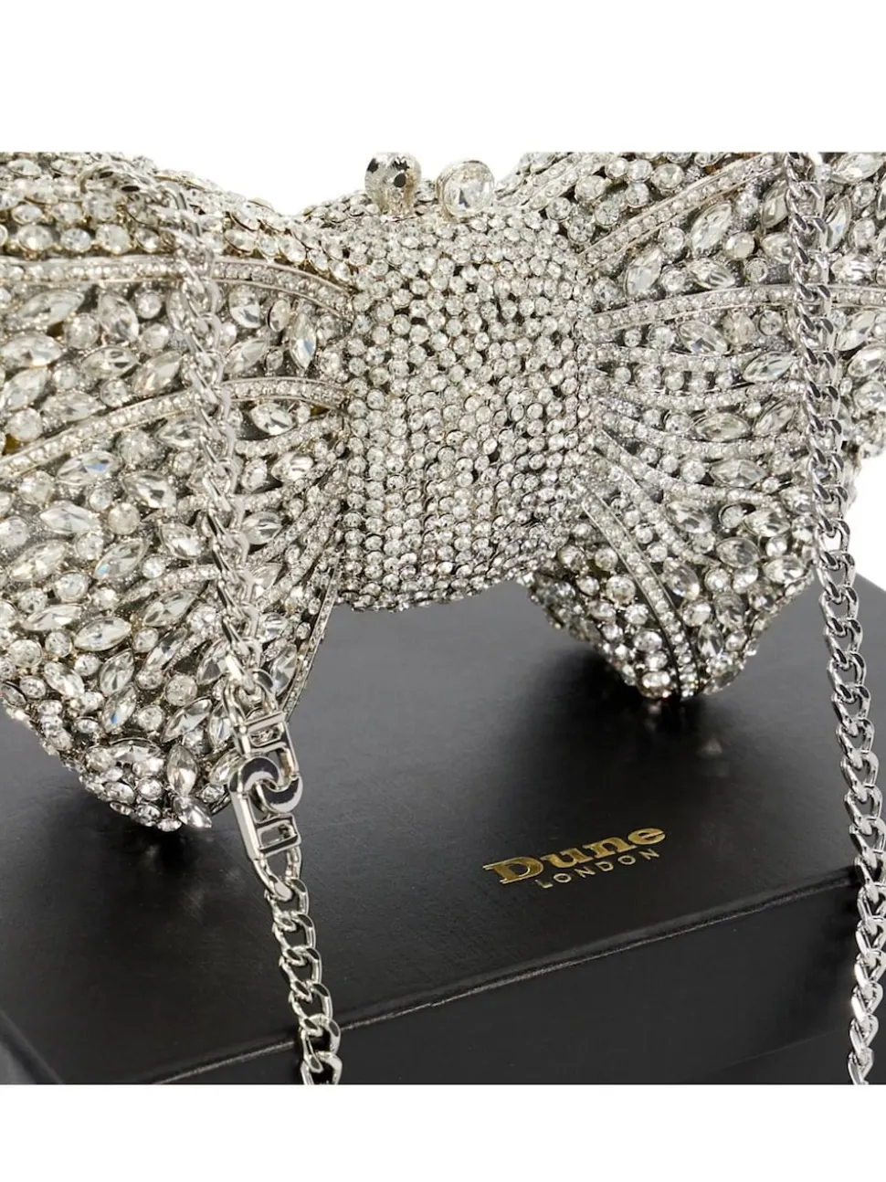 Dune London Silver Enchant Diamante Bow Bag