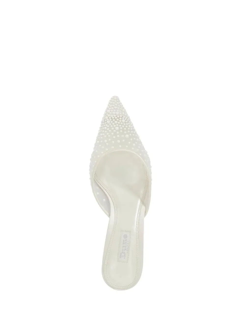 Dune London White Cuddling Bridal Mesh Kitten Mule Heels