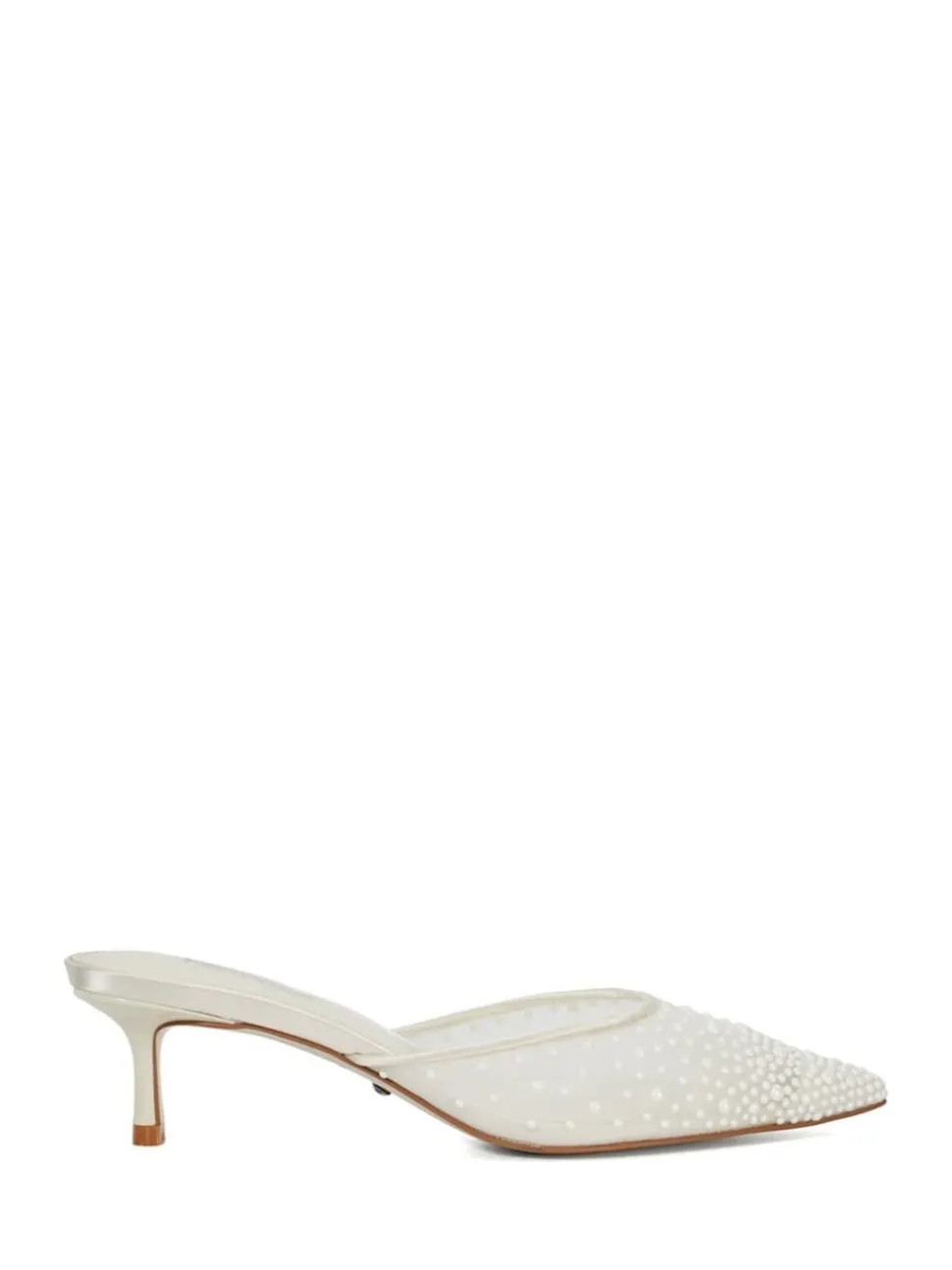 Dune London White Cuddling Bridal Mesh Kitten Mule Heels
