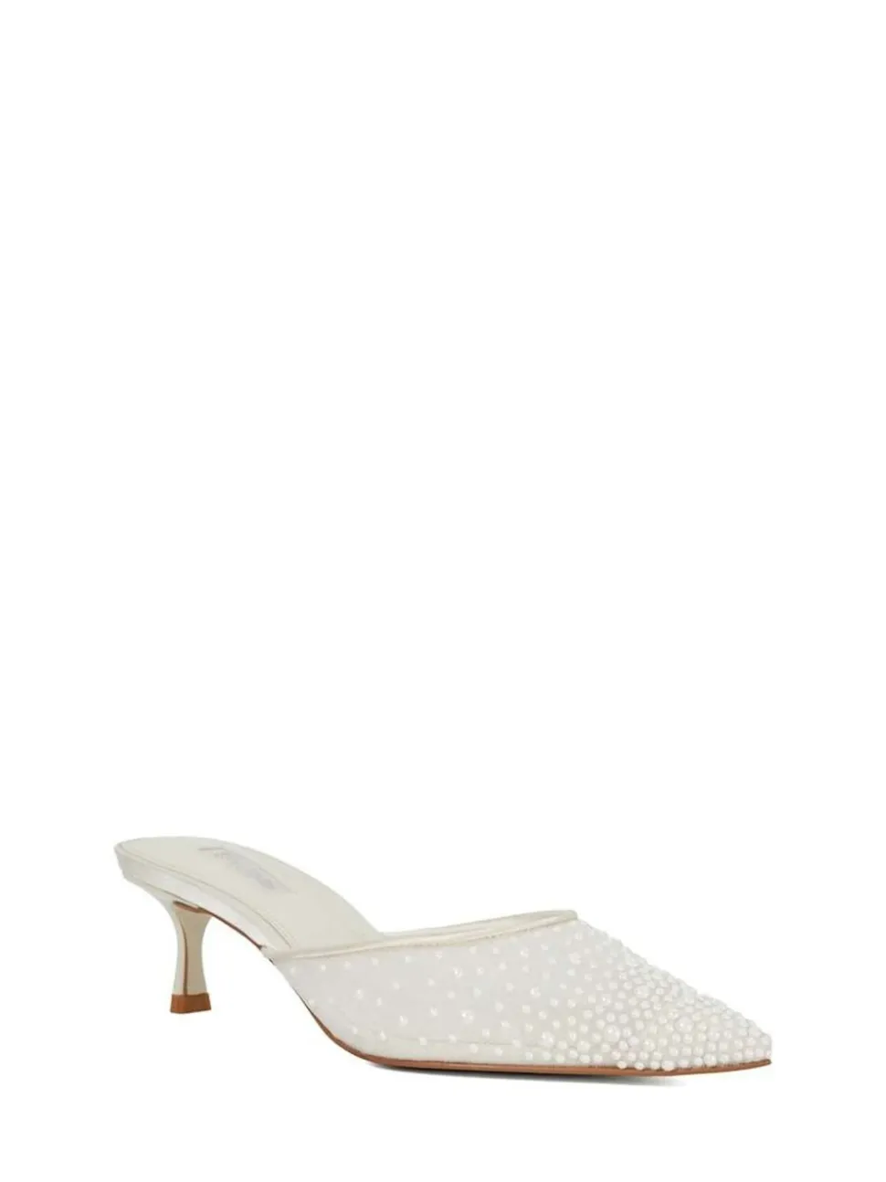 Dune London White Cuddling Bridal Mesh Kitten Mule Heels