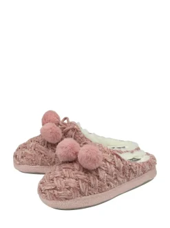 Dunlop Baby Pink Ladies Knitted Closed Toe Mule Slippers