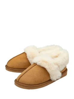 Dunlop Brown Faux Suede Collar Full Slippers