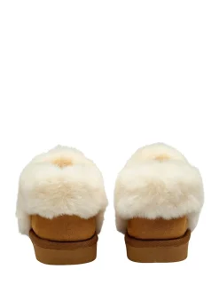 Dunlop Brown Faux Suede Collar Full Slippers
