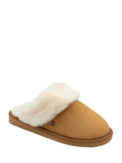 Dunlop Brown Faux Suede Mule Slippers Fur Collar