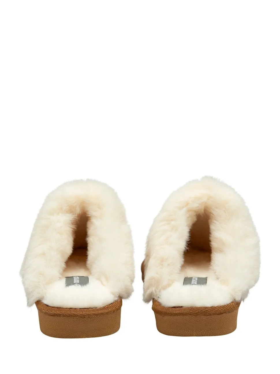 Dunlop Brown Faux Suede Mule Slippers Fur Collar