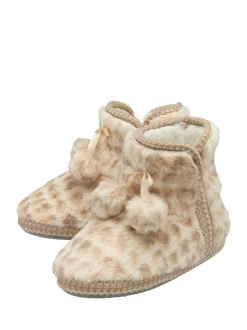 Dunlop Cream Faux Bootie Pom Pom Slippers