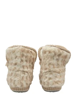 Dunlop Cream Faux Bootie Pom Pom Slippers