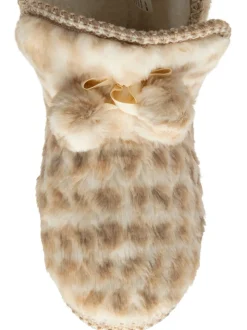 Dunlop Cream Faux Bootie Pom Pom Slippers