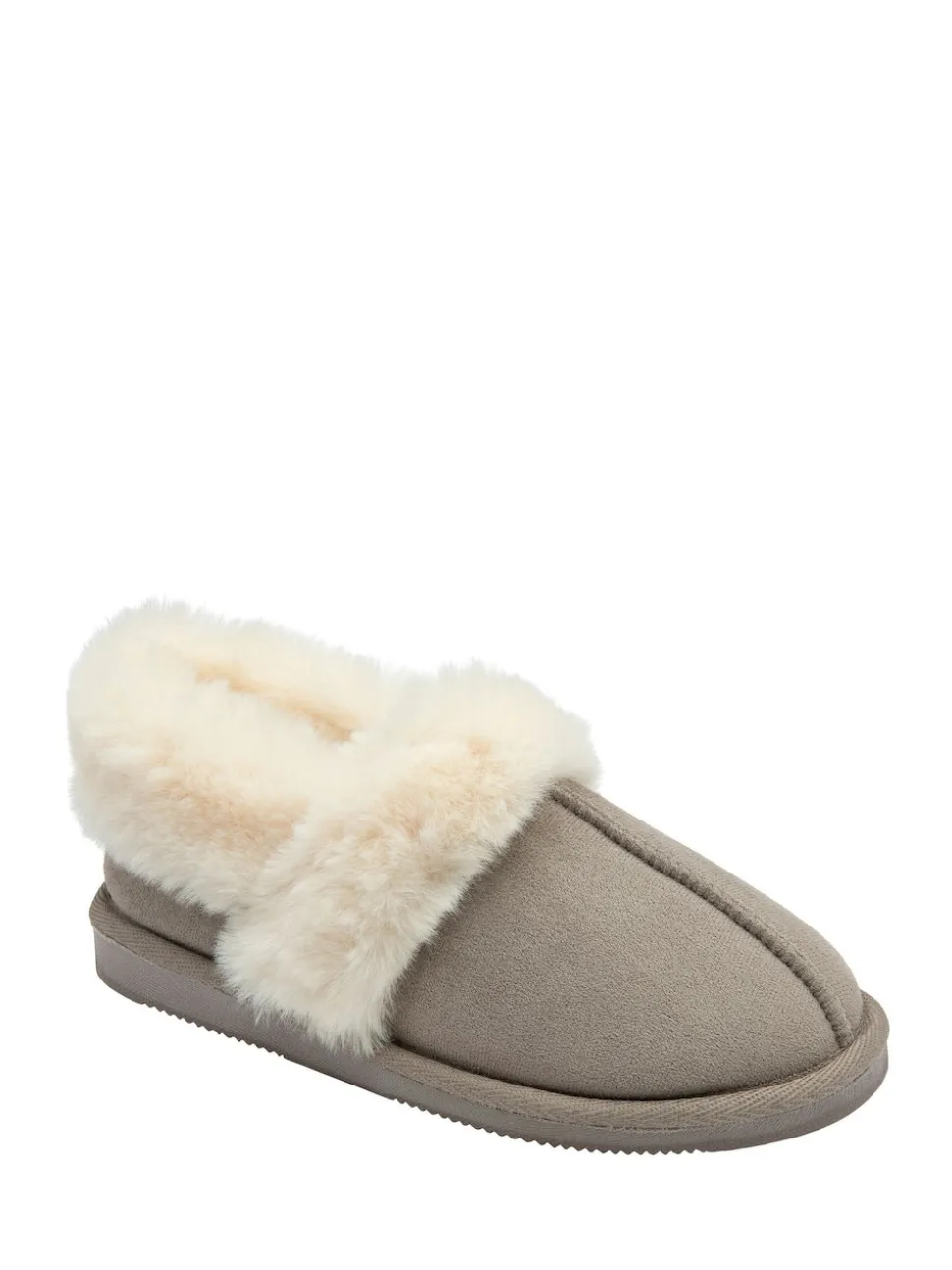 Dunlop Grey Faux Suede Collar Full Slippers